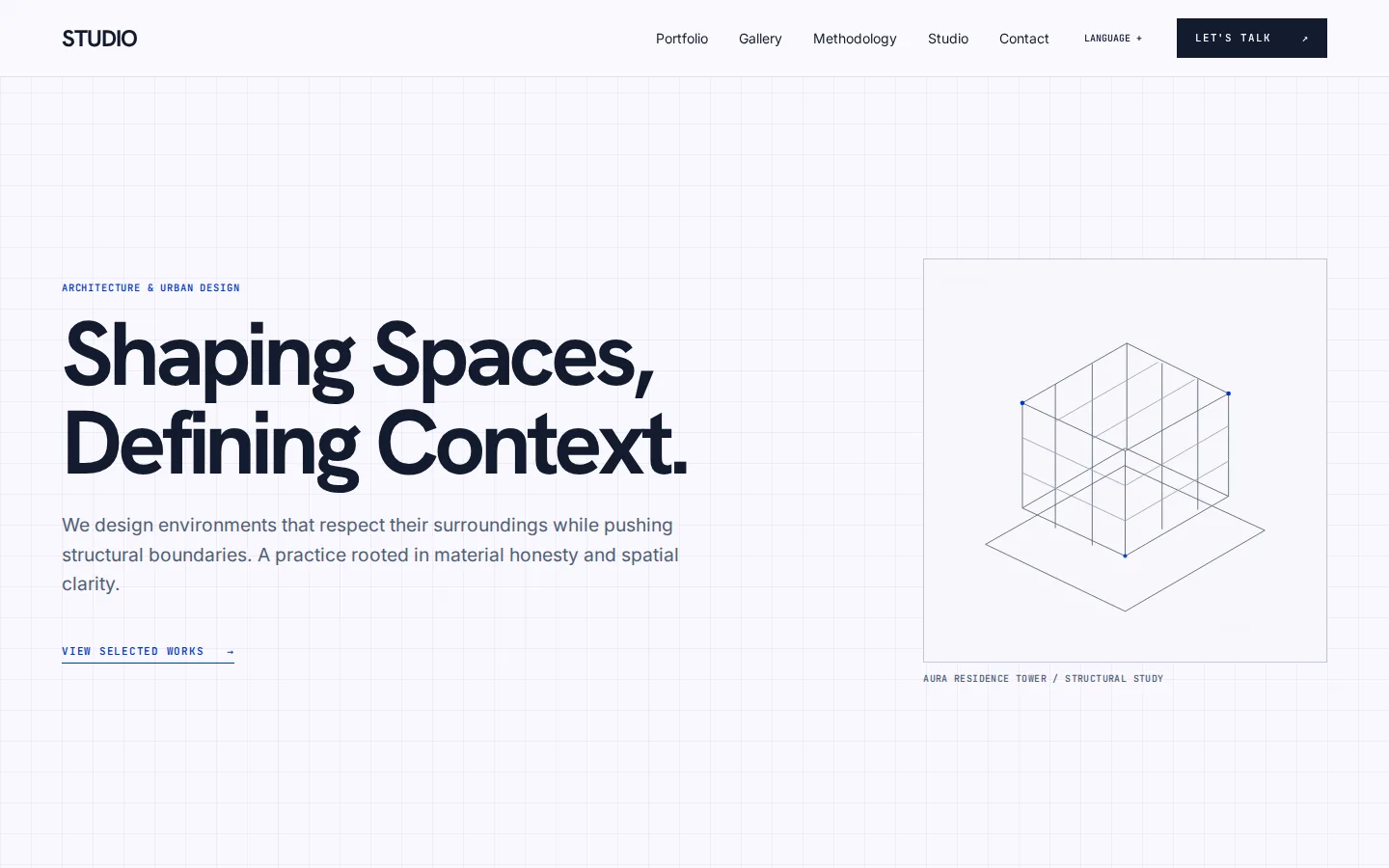 Studio architecture template homepage on desktop